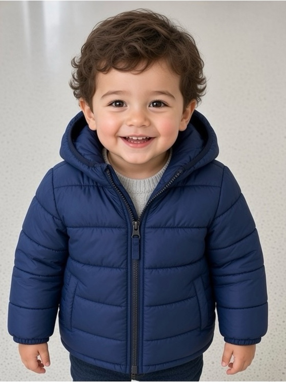 Childrens Place Toddler Puffer Jacket 2T Navy Blue Hooded Quilted Full Zip Coat